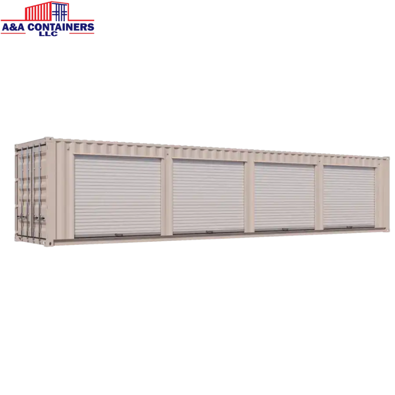 40ft Refurbished Storage Container w/ Four 8ft Roll-up Doors on Right Side 40ft Refurbished Storage Container w/ Four 8ft Roll-up Doors on Right Side