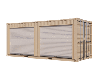 20ft New Storage Container w/ Two 8ft Roll-up Doors on Left Side