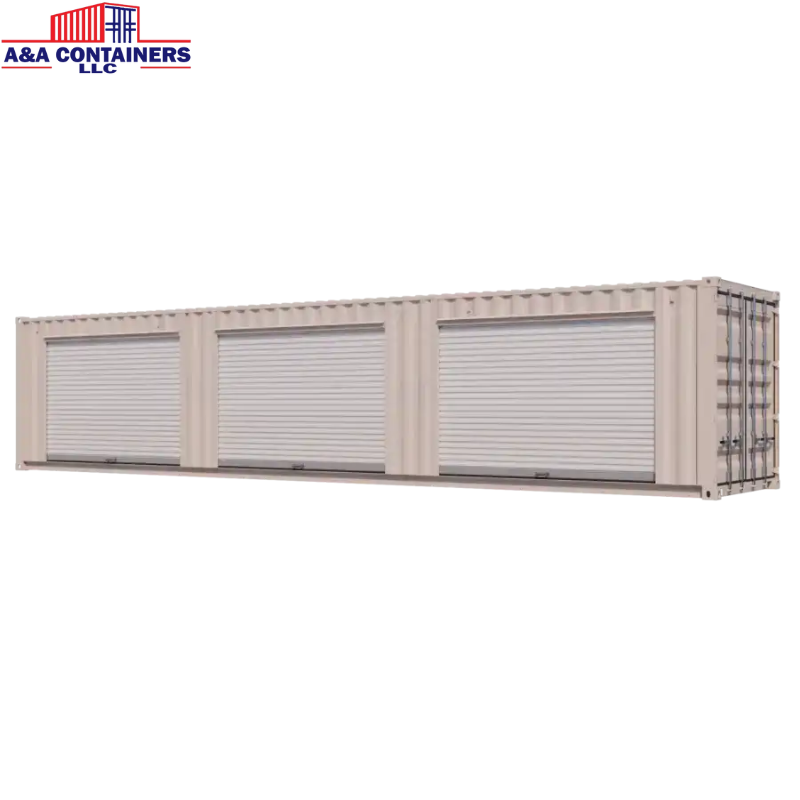 40ft Refurbished Storage Container w/ Three 8ft Roll-up Doors on Left Side 40ft Refurbished Storage Container w/ Three 8ft Roll-up Doors on Left Side