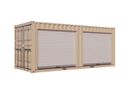 20ft New Storage Container w Two 8ft Roll-up Doors on Right Side