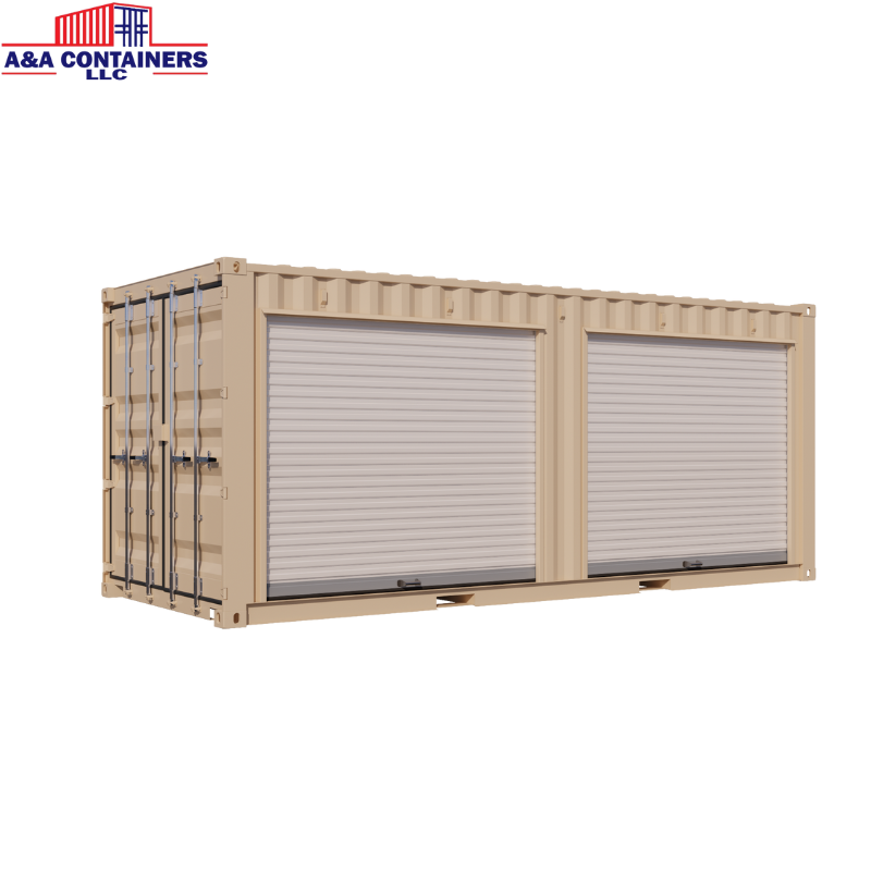 20ft New Storage Container w Two 8ft Roll-up Doors on Right Side 20ft New Storage Container w Two 8ft Roll-up Doors on Right Side